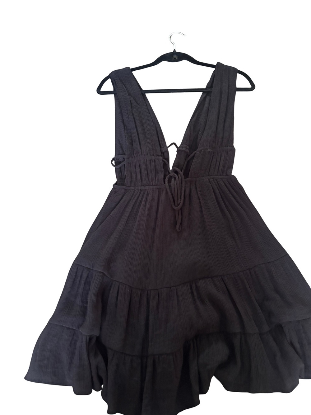 Backless Black Tiered V-Neck Dress with Adjustable Tie
